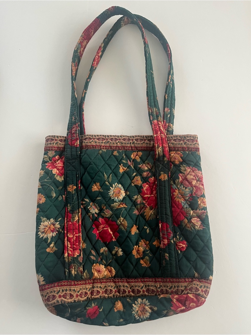 Vera Bradley Vintage 1987 Greenbriar Floral Quilted Tote Green Pink - Picture 11 of 16